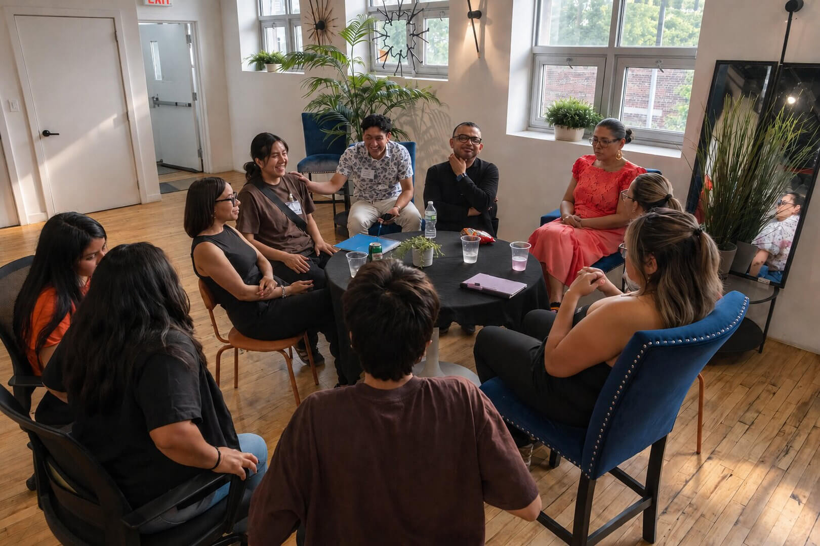 Participants talking in a circle during a dynamic